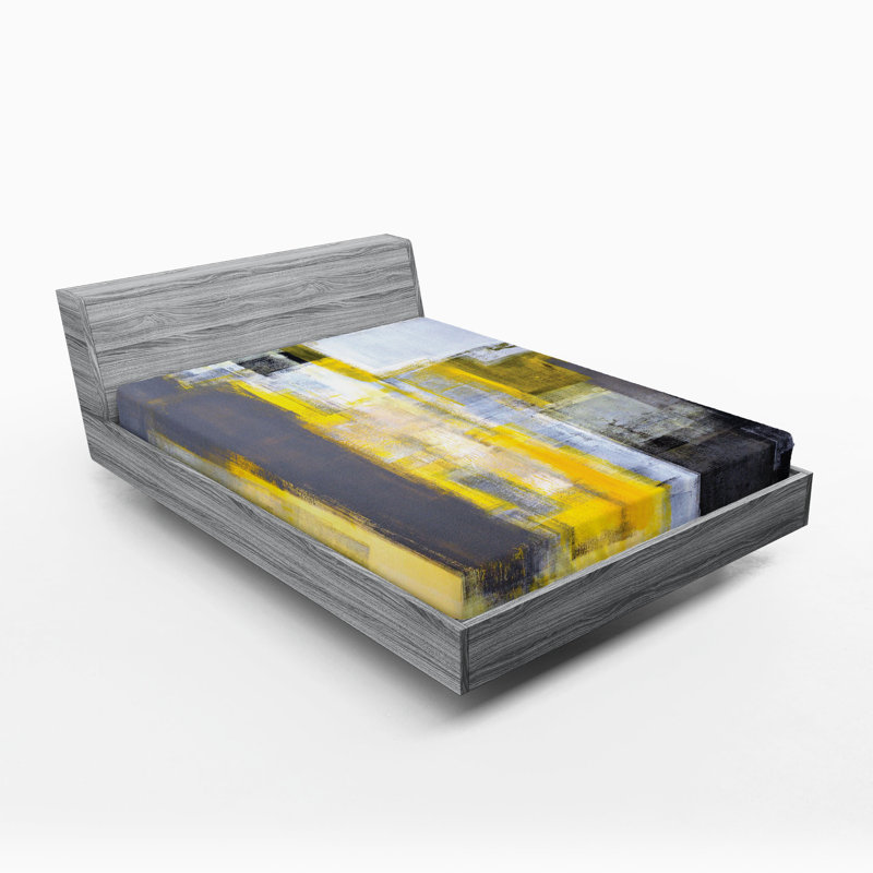 Ensemble de 2 draps-housses Ambesonne, Jaune, gris, blanc / abstrait, Drap-housse de taille très grand