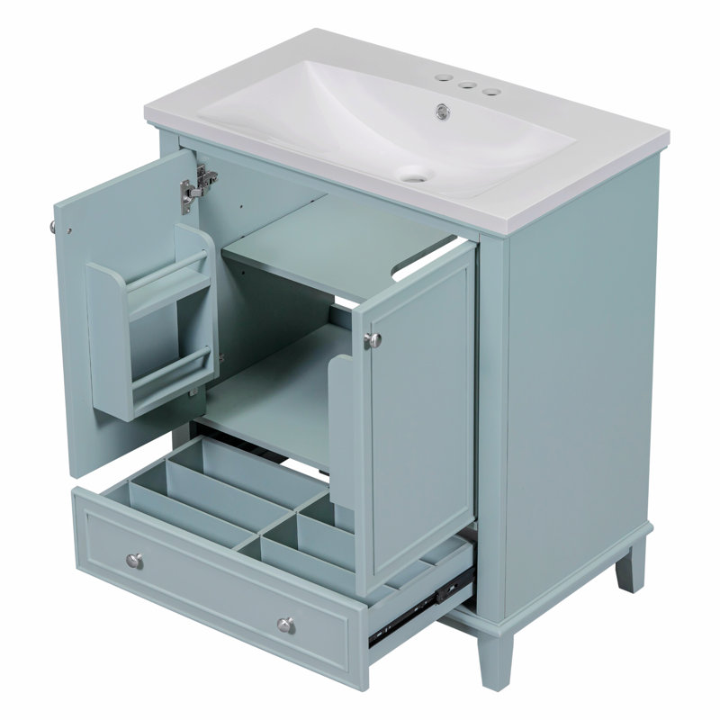 30" Bathroom Vanity With Sink Combo,Bathroom Cabinet with Doors and Drawer, Blue