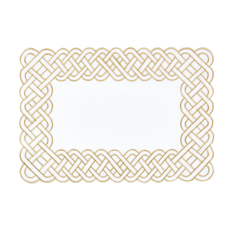 Gold Embroidered Fabric Rectangle Placemats Set of 4