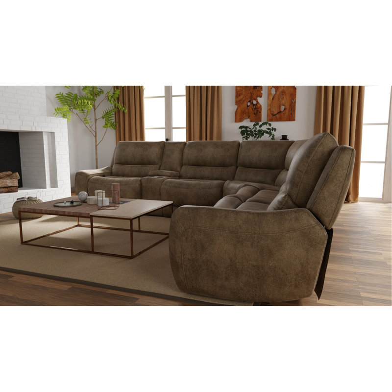 Canapé modulaire inclinable électrique 6 pièces avec tissu performant, porte-gobelets amovible et repose-pieds motorisé en ardoise esthétique moderne, connectivité intelligente pour le salon