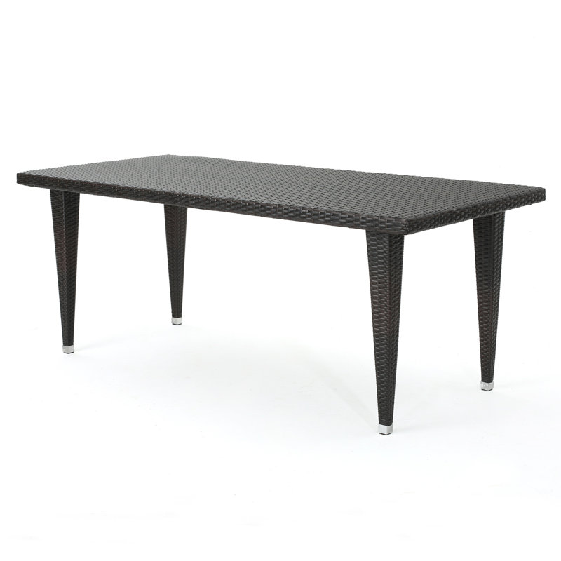 Table d'extérieur 33 * 75 - Protégée, structure en fer, tissage de résine, brun gingembre, 8 sièges, base, tissé,