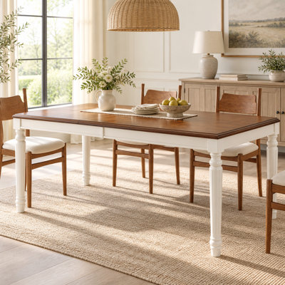 Traditional Rectangular Dining Table with Framed Wood Top and Turned Legs for Dining Room and Kitchen in Natural