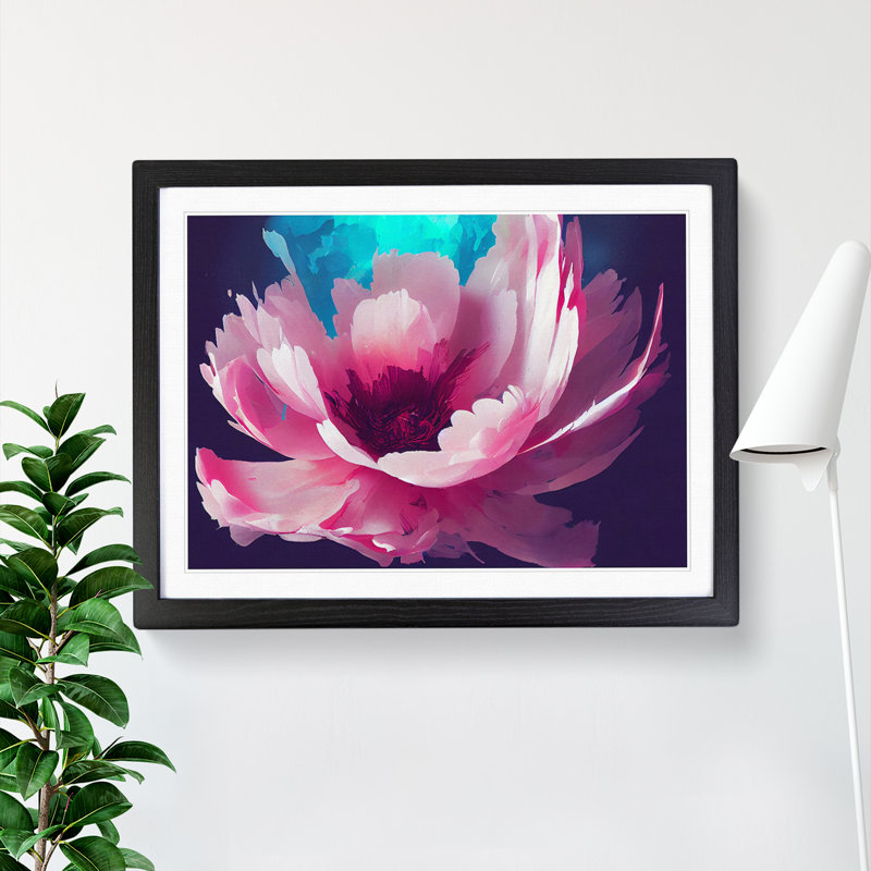 Dreamy Peony Flower Abstract - Single Picture Frame Print, Black, 46cm H x 64cm W