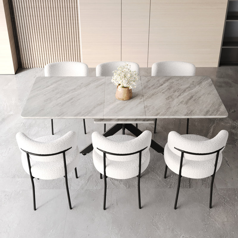 Table de salle à manger extensible de 62,4 po à 78,15 po et 6 chaises rembourrées douces pour une pièce contemporaine rembourrée