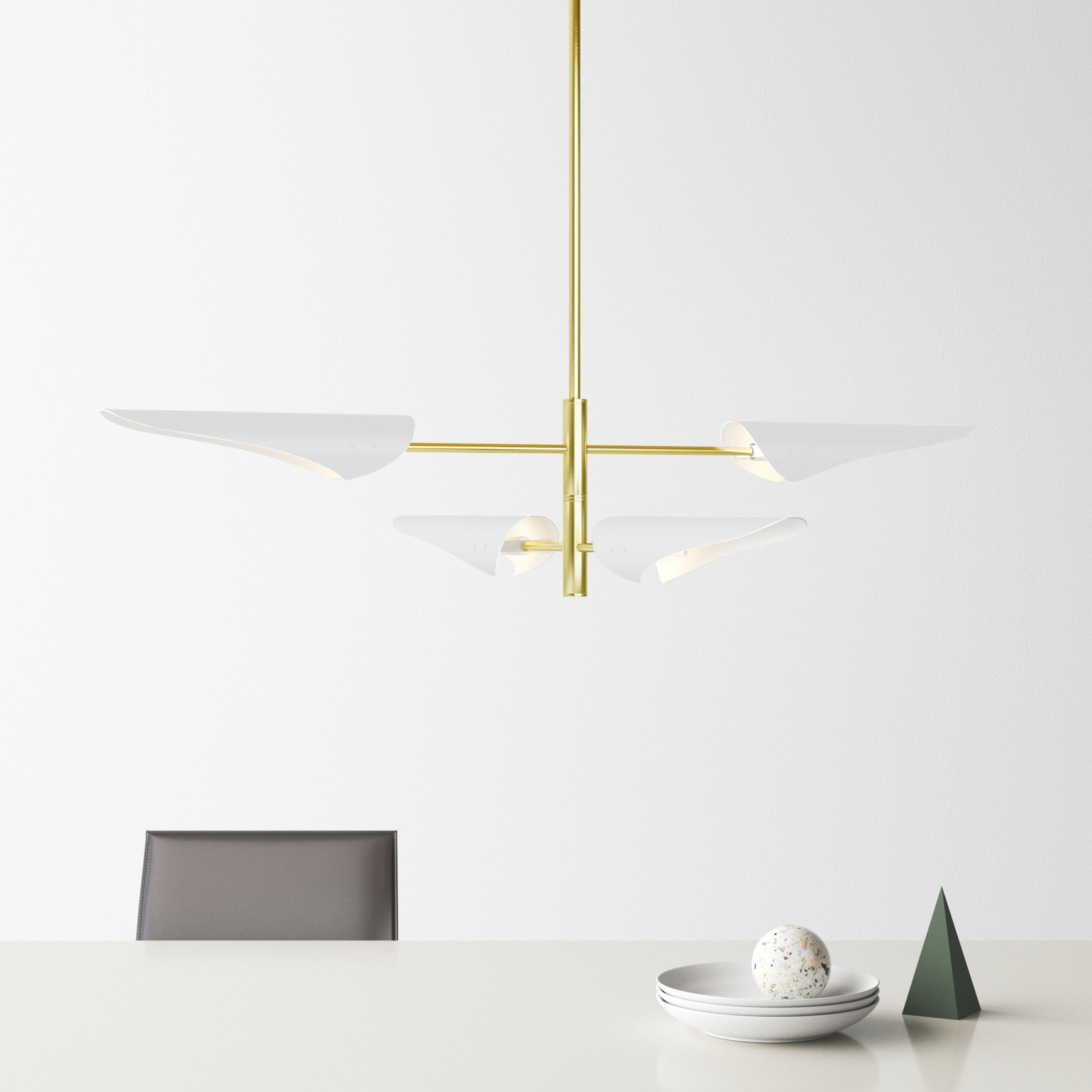 Cortina 4 - Light Steel Dimmable Chandelier, Satin Brass, White
