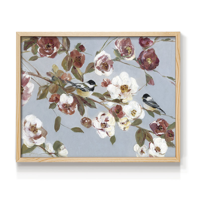 Chickadees and Blossoms II - Reproduction encadrée - Restickable, Naturel, H 11 po x l 14 po