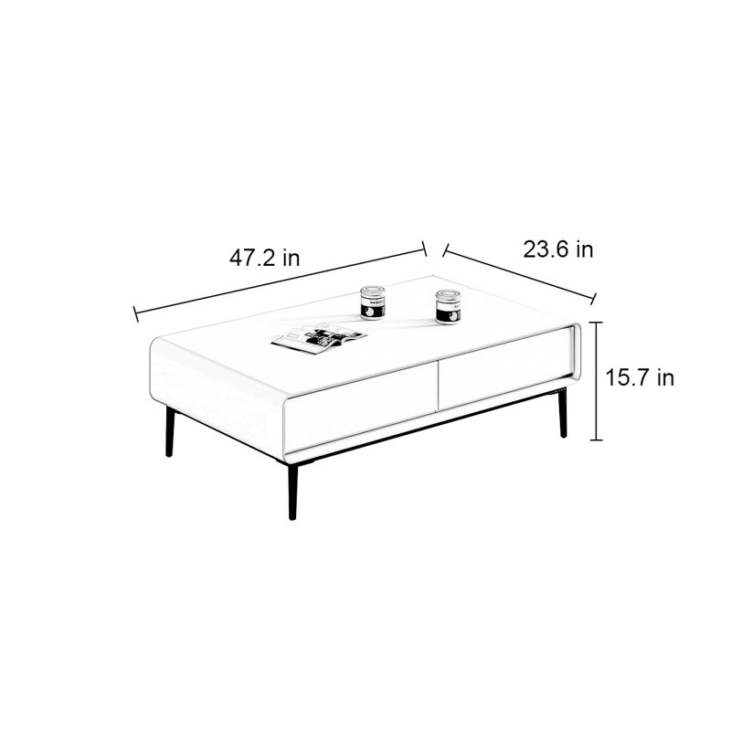 Modern simple rectangular storage coffee table, Walnut/Black, 15.7" H x 47.2" L x 23.6" W, Black
