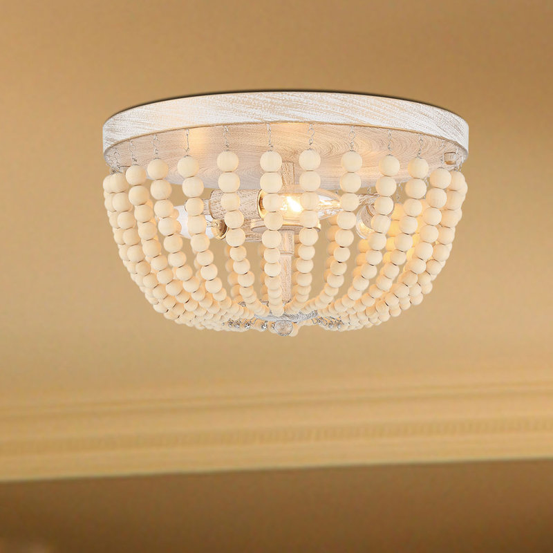 Farmhouse Chic 3-Light White and Gold Beaded Vanity Flush Mount