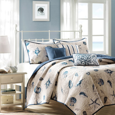 Literie Coastal pour lit simple - Collection de courtepointe en microfibre bleue avec coussins simple / simple TG