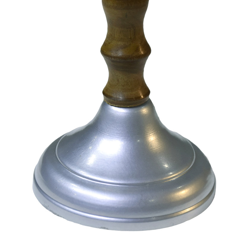 9'' H Tabletop Candlestick, Silver/Brown, 3.5" H x 3.7" W x 3.7" D