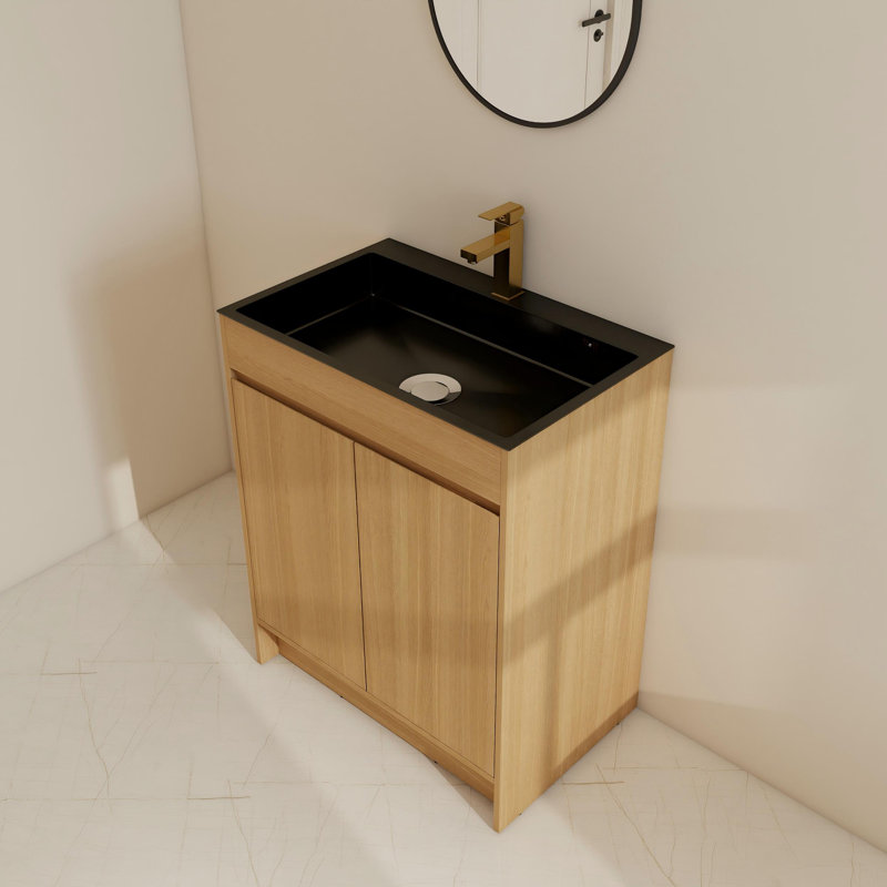 Ensemble de meuble-lavabo simple 28 po avec lavabo en acier inoxydable, meuble-lavabo sur pied avec 2 portes à fermeture douce et 1 tablette