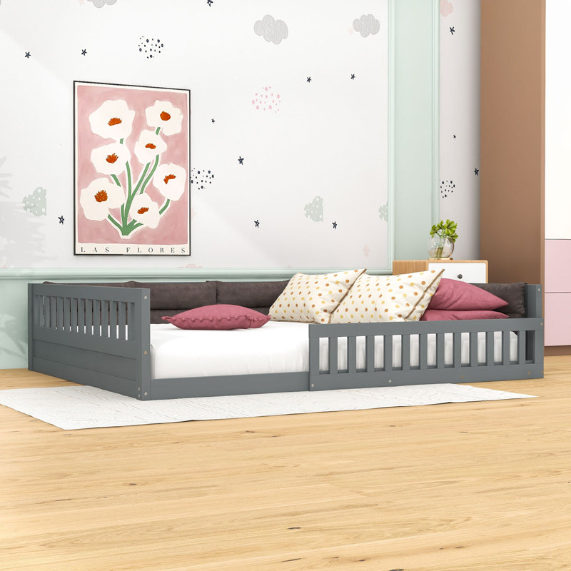 Lit plateforme tapissier Shelline, gris
