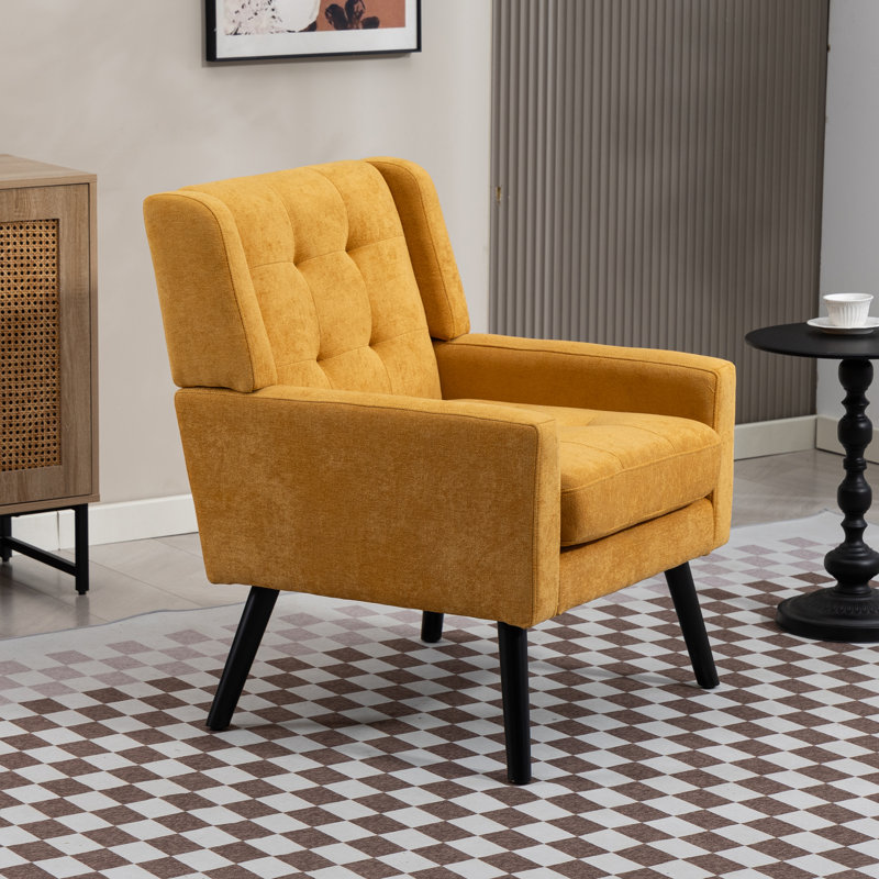 Fauteuil capitonné à dossier large rembourré, Lin jaune