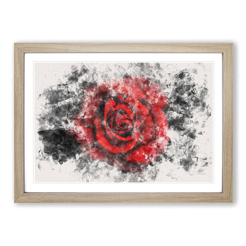 Red Rose in the Shadows - Picture Frame Painting Print, Oak Framed, 33cm H x 45cm W x 2cm D