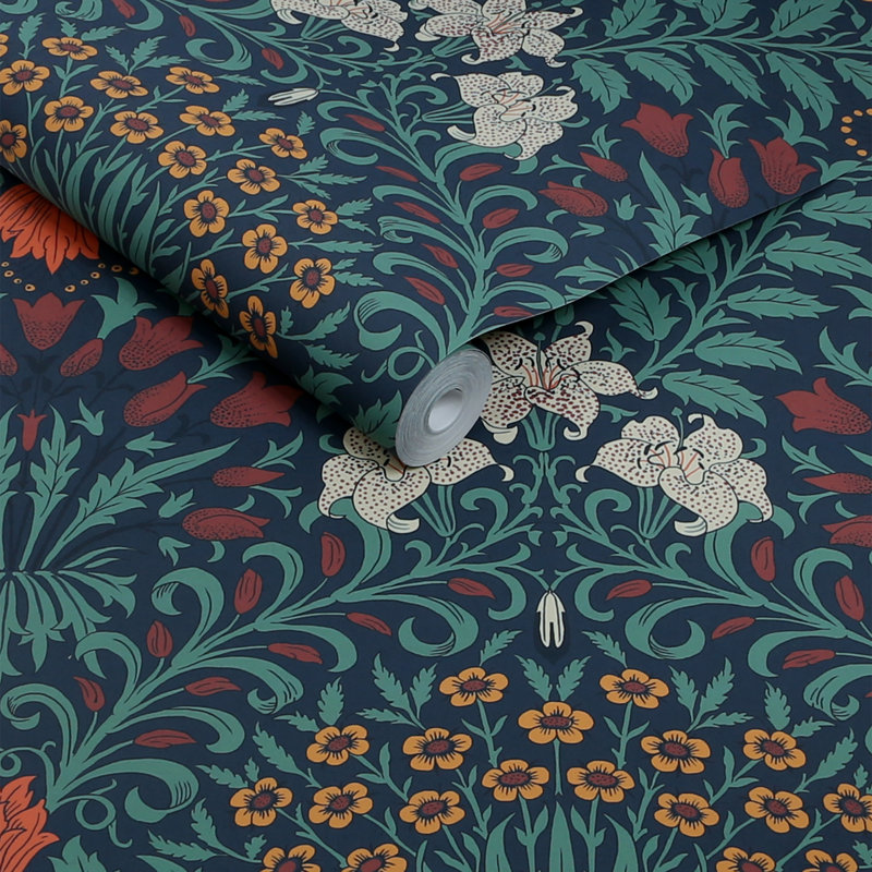 William Morris Garden Soft Wallpaper, Dark Blue