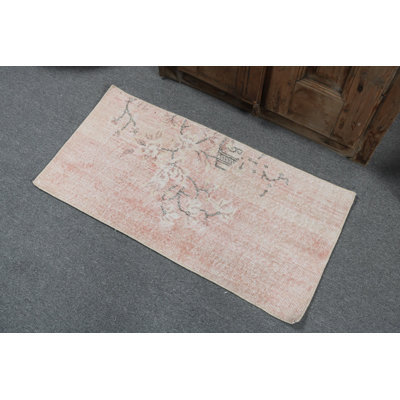 Vintage Turkish Runner with Oushak Inspired Floral Designs in Pink Perfect for Entryway Decor