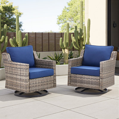 Harperayne Swivel Wicker Rattan Outdoor Lounge Chair With Thick Cushions For Patio(Set Of 2) by Red Barrel Studio