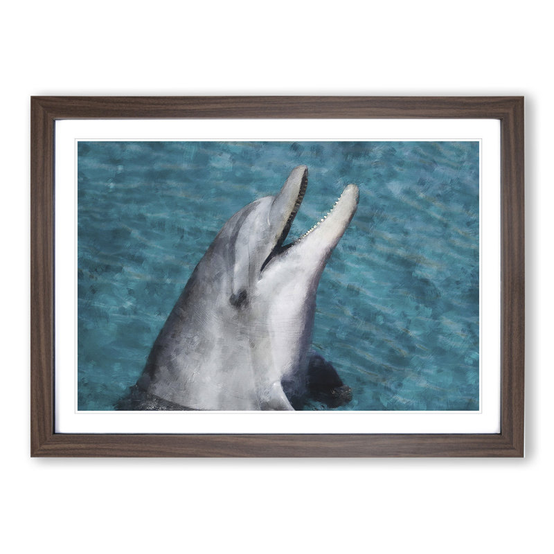 Dolphin - Picture Frame Painting, 48cm H x 65cm W x 2cm D, Walnut Framed