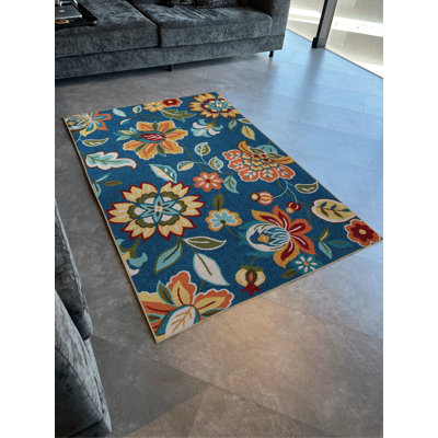 Tapis décoratif moderne à motif floral bleu