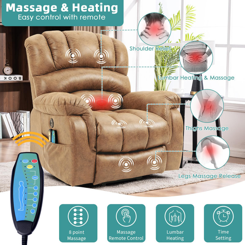 Anastasie Upholstered Heated Massage Chair, Sand Microfiber/Microsuede