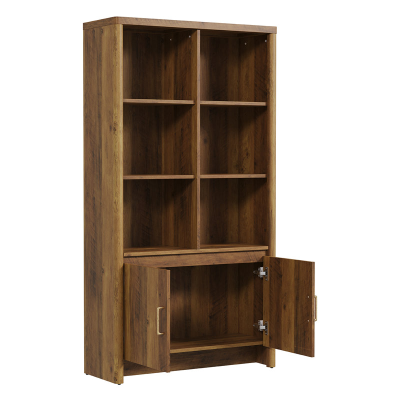 Bibliothèque de 59,3 po de hauteur avec armoire de rangement, Noyer