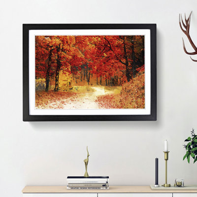 Path Through the Forest at Autumn in Abstract - Picture Frame Painting Print on MDF