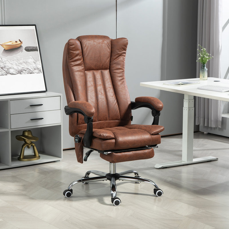 Microfiber Massage Office Chair, High Back Computer Chair with 6 Point Massage and Heat, Brown