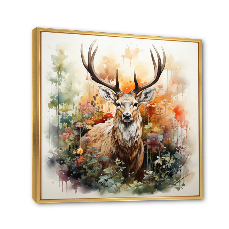 «Blus Deer Abstracted Nature» - reproduction, 30" H x 30" W, Cadre flottant doré