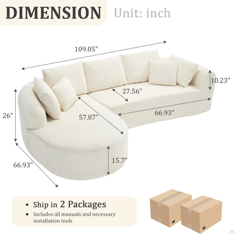 Canapé modulaire 109 po Cloud, Velours côtelé blanc