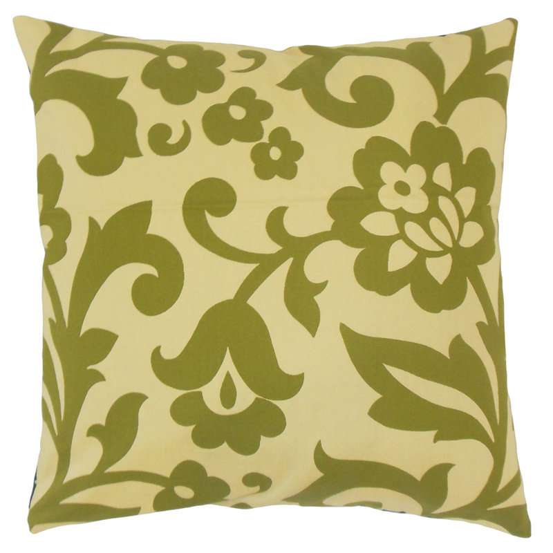 Housse de coussin en coton Fisseha, H 24 po x l 24 po, Kiwi, Polyester/ Bourre en polyester