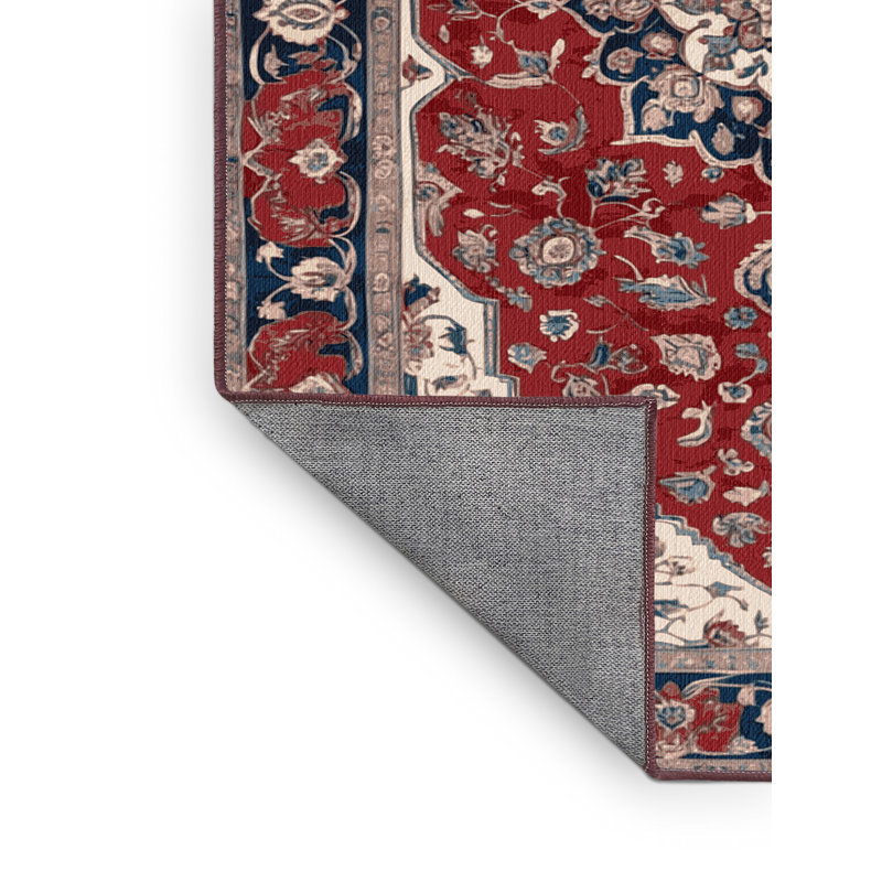 Tapis rouge persan lavable à la machine, Carré 5 pi