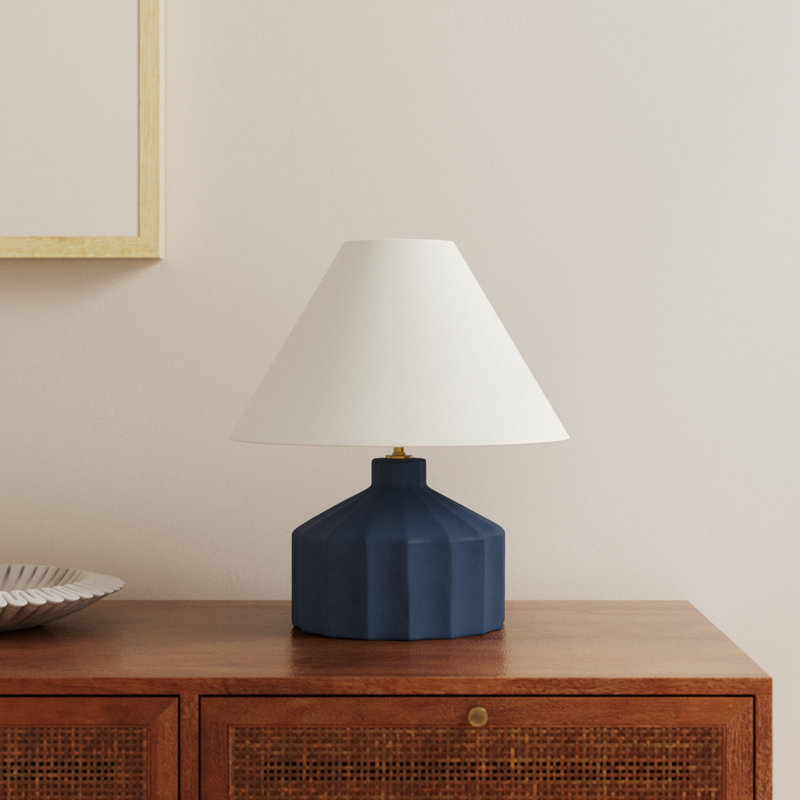 Leesa Ceramic Table Lamp, Matte Blue, 16.5" H x 15" W x 15" D