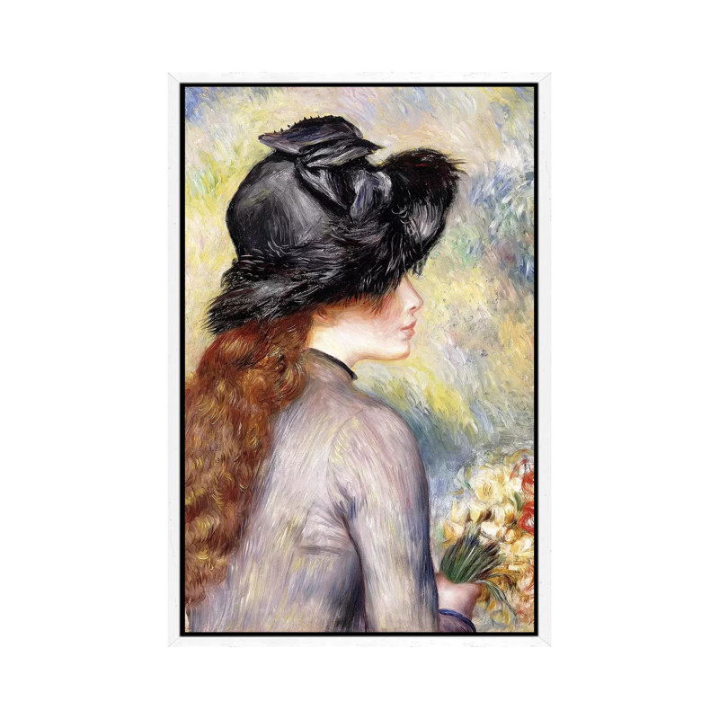 Young Girl Holding A Bouquet Of Tulips by Pierre-Auguste Renoir - Painting on Canvas, 66.04cm H x 45.72cm W x 3.81cm D