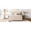 Upholstered Platform Bed With Brick Pattern Headboard And Trundle, Linen Fabric-80995729-80995733