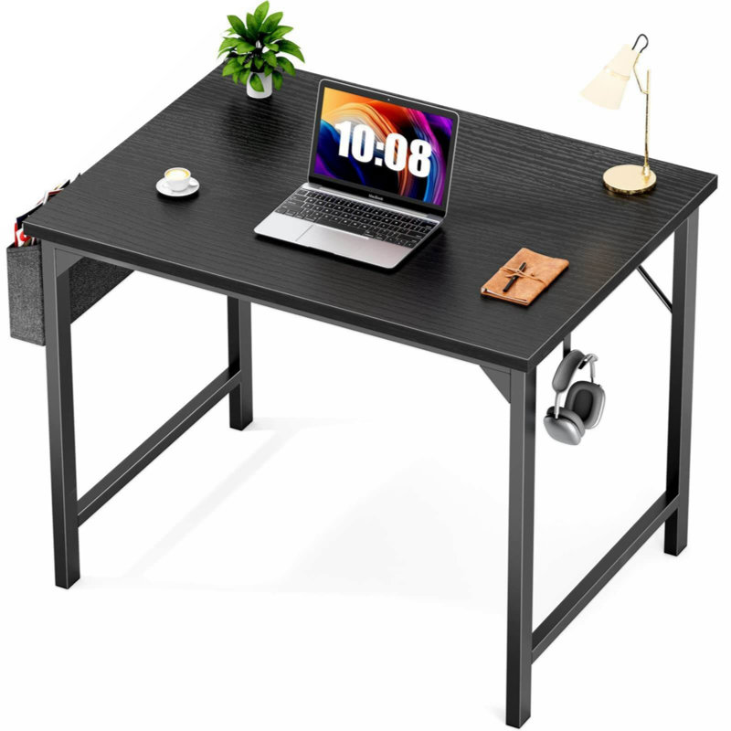 Modern Simple Style Wooden Work Office Desks with Storage, 29.8" H x 31.5" W x 19.7" D, Black