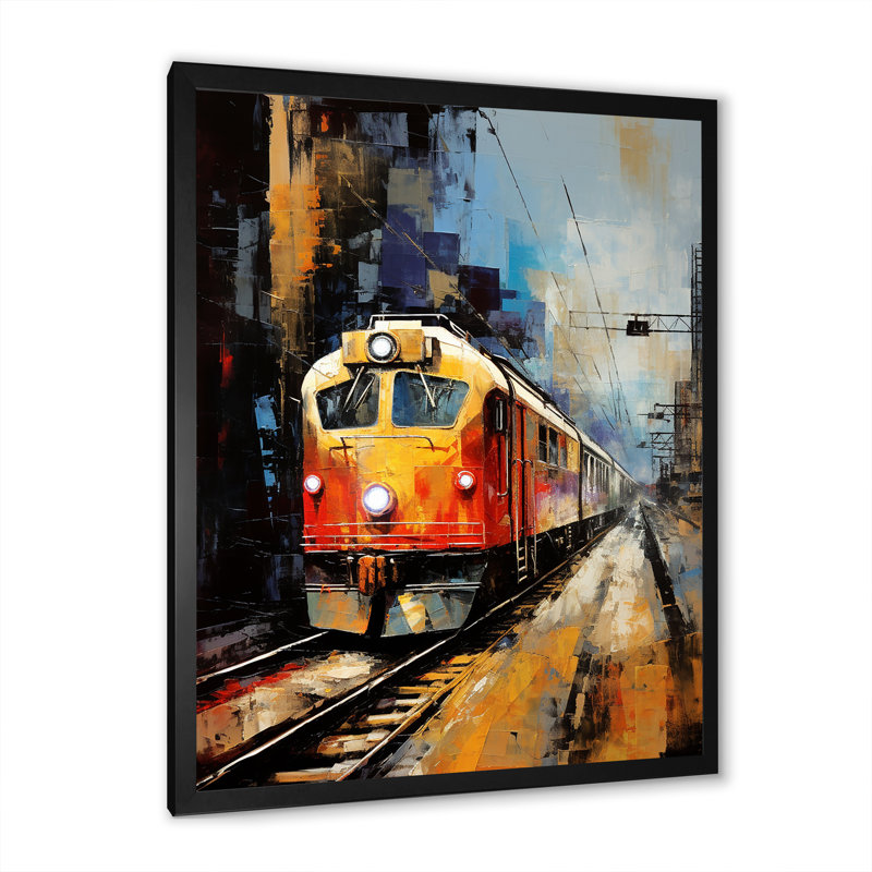 Voyage orange en train II - art mural moderne, salon, H 40 po x l 30 po x P 1,5 po, Cadre photo noir