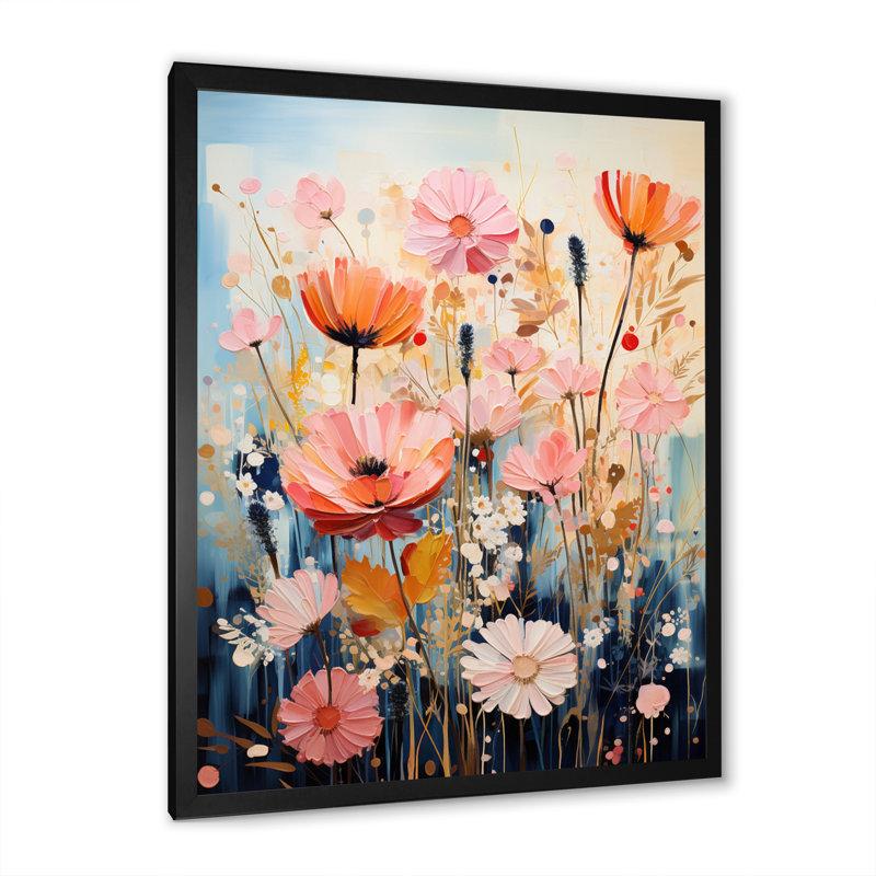 Multicoloured Flowers Collage I - Floral Canvas Wall Art, Cadre photo noir, H 20 po x l 12 po x P 1 po