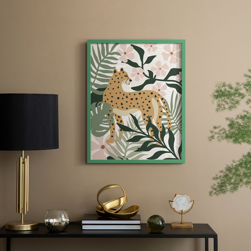 «Jungle Cat I», reproduction encadrée - bois massif, H 15 po x l 12 po, Vert