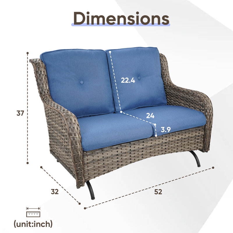 Schutt 51.18'' Wide Straight Loveseat with Cushions, Blue, Gray