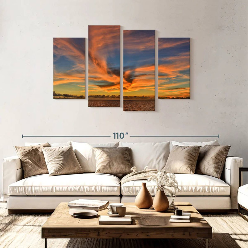 Gillard, nuage doré, paysage marin, H 48 po x l 75 po