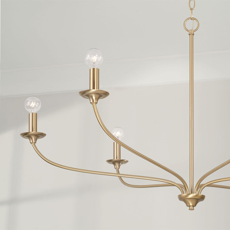 6 - Light Steel Dimmable Chandelier, Matte Brass