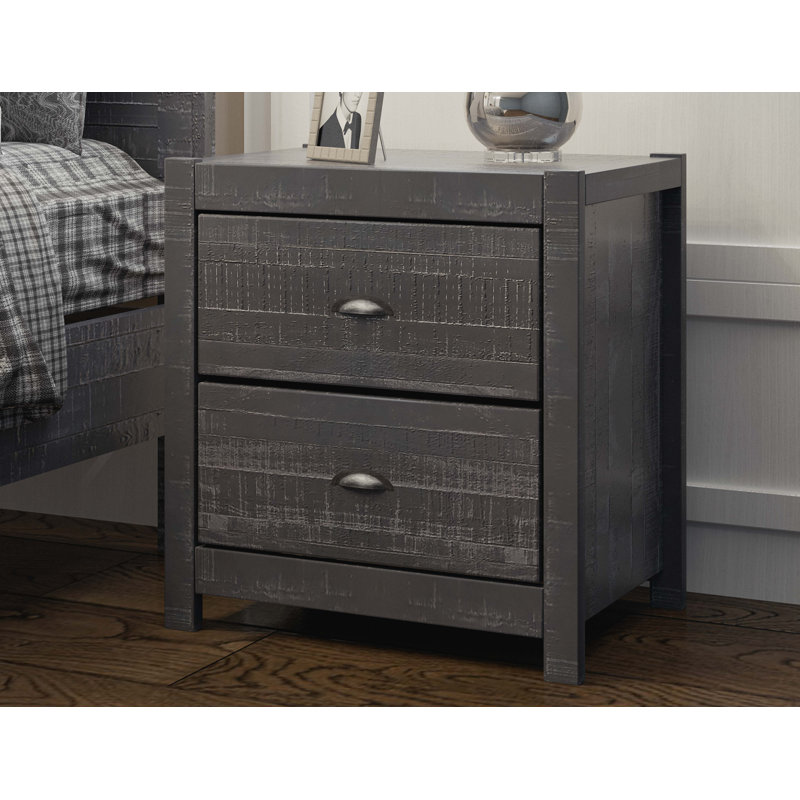 Cadre de lit en bois massif robuste avec 2 tables de chevet Albany, Gris, Grand