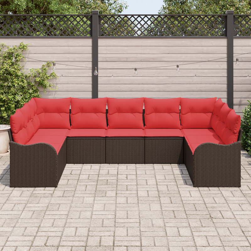 Ensemble de canapé de jardin vidaXL, Structure brune / coussin rouge
