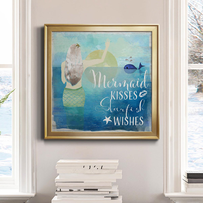 Mermaid Kisses - Toile encadrée de qualité supérieure - prête à être accrochée, H 34,5 po x l 34,5 po x P 1,5 po, Or