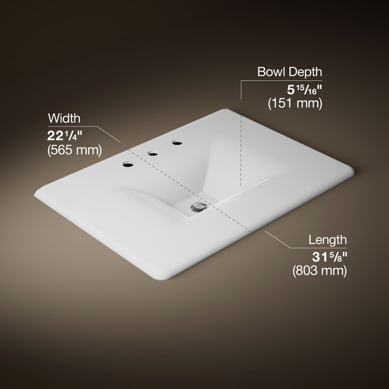 Iron Impressions 32" Single Bathroom Vanity Top, White, 8" Centers