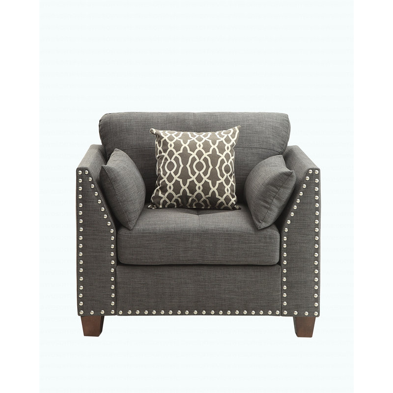 Modern Light Charcoal Linen Chair W/3 Pillows