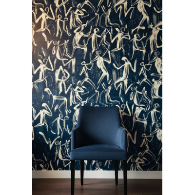 Abstract Figures Wallpaper Navy Removable Dynamic Wall