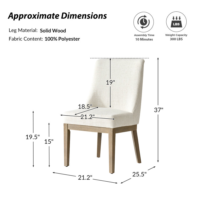 Hedda 21.2"W Farmhouse Solid Wood Dining Chair (Set of 2), Ivory