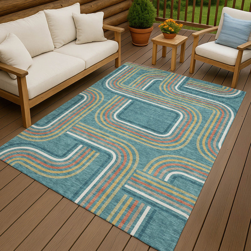 Machine Washable Indoor/Outdoor Chantille ACN2535 Geometric Rug, Rectangle 5' x 7'6", Teal