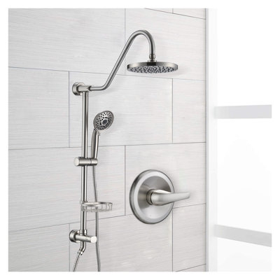 8 Inch Rain Shower Head with Handheld Shower System, Stainless Steel Brushed Nickel Shower Fixture with Adjustable Slide Bar and Rough-in Valve Included